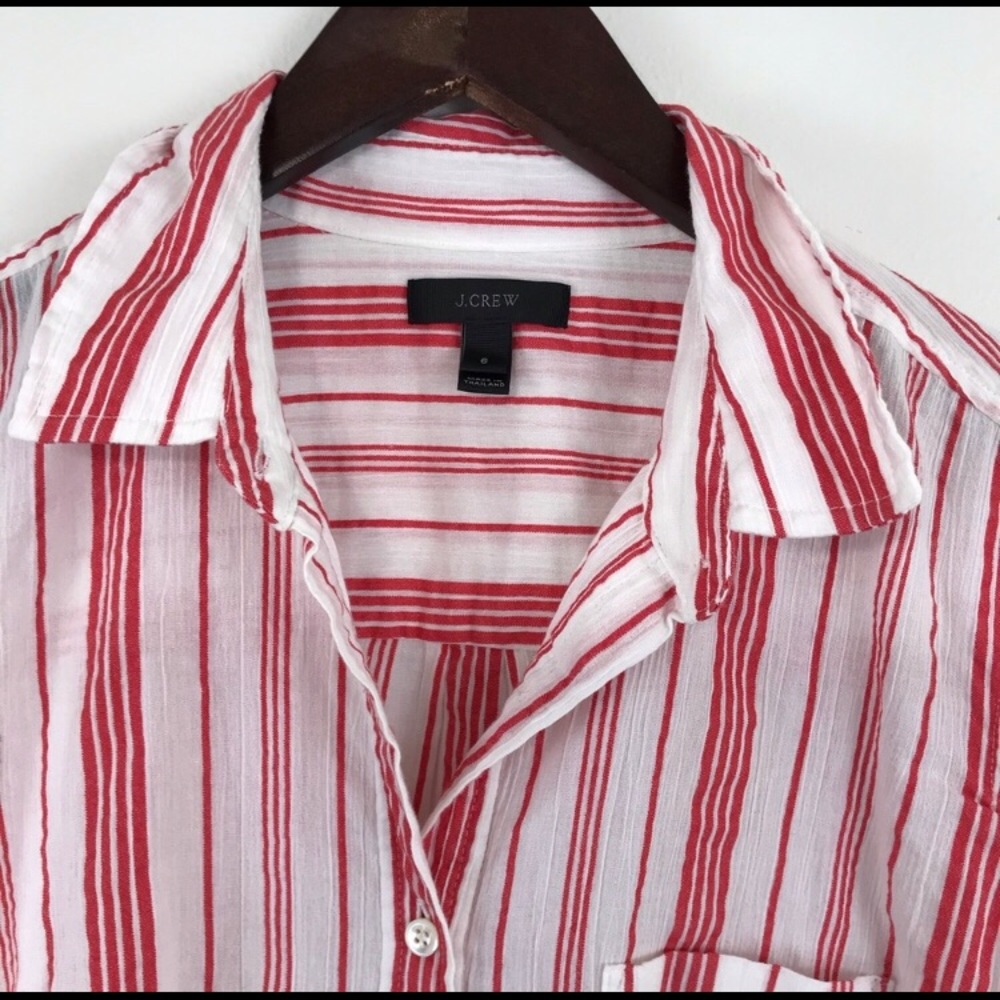 J. Crew Red Striped Cotton Gauze Shirt - Picture 2 of 3